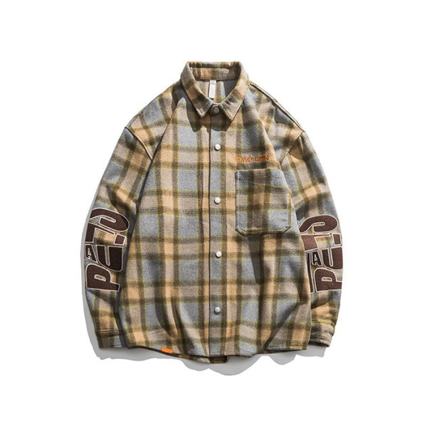 Camisa Abrigo Cuadros con Bordado y Combinación de Colores - Image 3