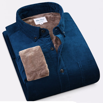 Camisa de Pana de Algodón Puro Cálida de Manga Larga para Hombre