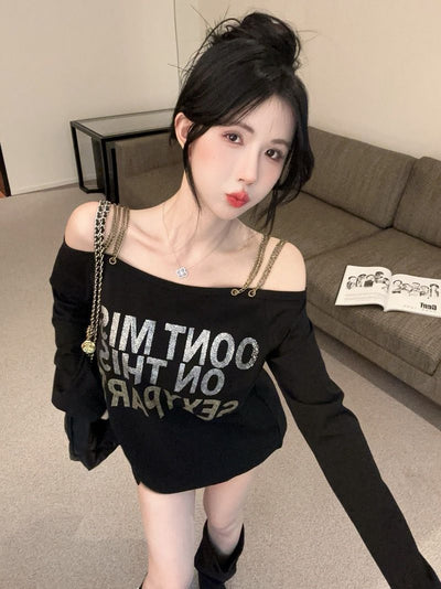 Blusa Vintage Estampada Talla Grande con Hombros Descubiertos y Mangas Largas para Mujer - Image 8