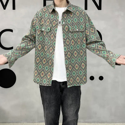 Chaqueta Vaquera Delgada Estampado Flor de Anacardo - Camisa Versátil para Hombre - Image 12