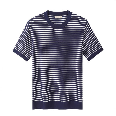 Camiseta Tejida de Cuello Redondo con Rayas para Hombre - Image 5