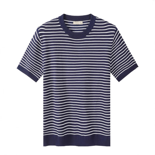 Camiseta Tejida de Cuello Redondo con Rayas para Hombre - Image 5