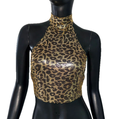 Chaleco Halter Estampado Leopardo con Lentejuelas - Image 2