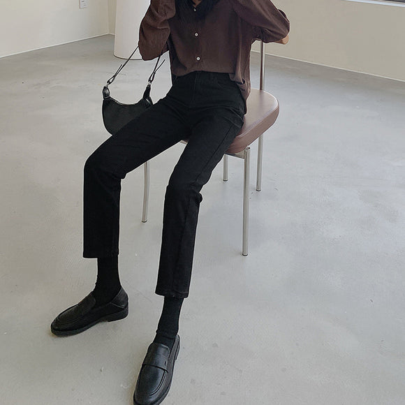Pantalones Vaqueros Cintura Alta Slim Fit Negro para Mujer