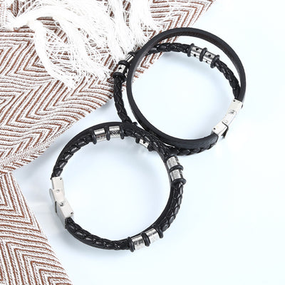 Pulsera de Pareja en Acero Inoxidable y Cuero Tejido - Image 3