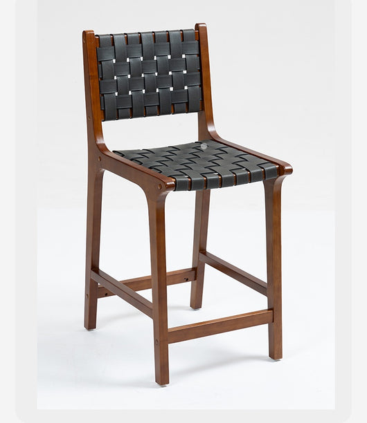 Taburete Alto de Cuero Vintage con Asiento de Silla de Madera Maciza - Image 14