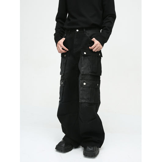 Pantalón Jean Cargo Retro de Talle Ancho con Múltiples Bolsillos - Image 3