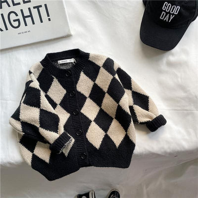 Suéter Infantil Estilo Coreano con Patrón Rombo Holgado - Image 6