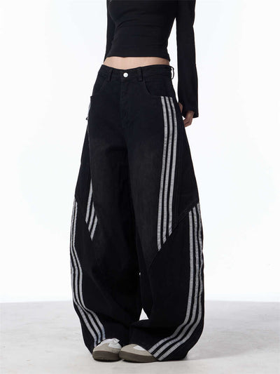 Pantalones Jeans Anchos Efecto Vintage con Costuras a Rayas para Mujer - Image 14