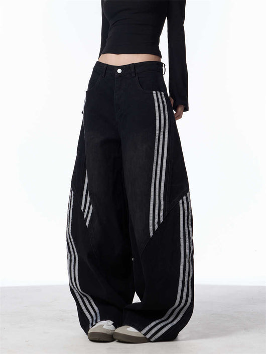 Pantalones Jeans Anchos Efecto Vintage con Costuras a Rayas para Mujer - Image 14