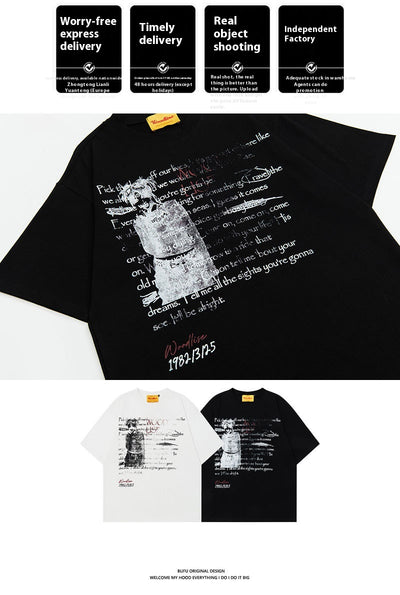 Camiseta Suelta Hip Hop Algodón Puro Estilo Retro Urbano para Hombre - Image 7
