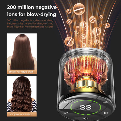 Black and gold high-power hair dryer with digital display, concentrator, and diffuser nozzles. - Image 3
