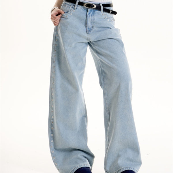 Pantalones Matchet Estilo Hot Girl Retro Americano con Detalles Remachados