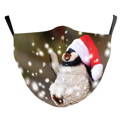 Light blue Christmas dust mask with a cartoon cool Santa Claus wearing sunglasses and gold rings, pointing forward. - Image 19