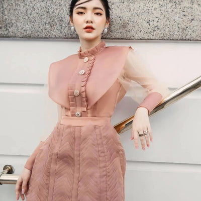 Vestido Gasa Retro Manga Larga para Mujer - Image 3