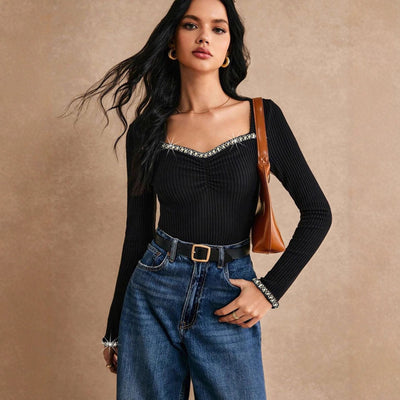 Blusa Base Layer Ajustada con Strass para Mujer - Image 2