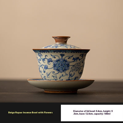 Juego de Taza Gaiwan Ru Ware Azul y Blanco - Té Tradicional Chino - Image 6