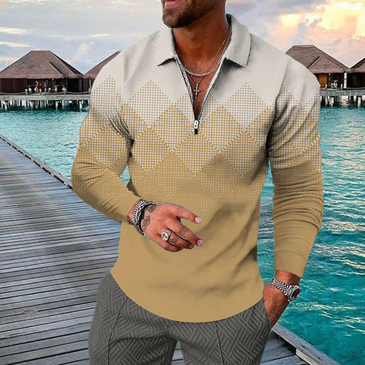 Camisa Casual de Manga Larga con Estampado 3D Geométrico y Cierre - Image 15
