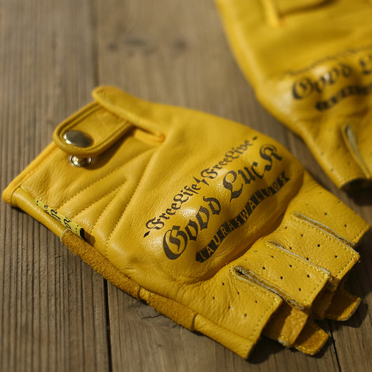 Guantes de Motocicleta Cuero Vacuno Amarillo Dedos Libres - Image 8