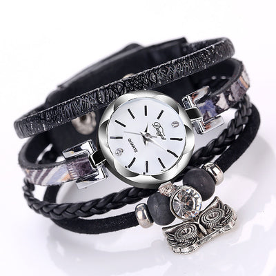 Pulsera Reloj con Dije de Búho Tejido a Mano - Image 2