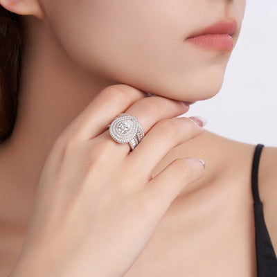 Anillo de Dos Capas con Moissanita en Forma de Pera - Conjunto Completo Incrustado - Image 12