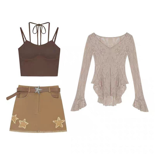 Conjunto Hot Girl: Camisola con Tirantes Finos + Cardigan Largo de Manga Larga - Image 9
