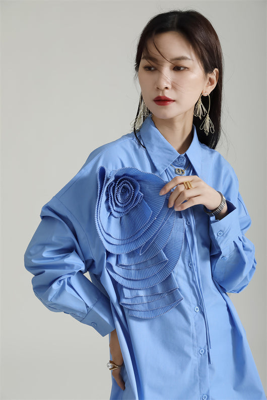 Blusa Larga con Falda Integrada - Diseño Floral 3D con Pliegues - Image 43