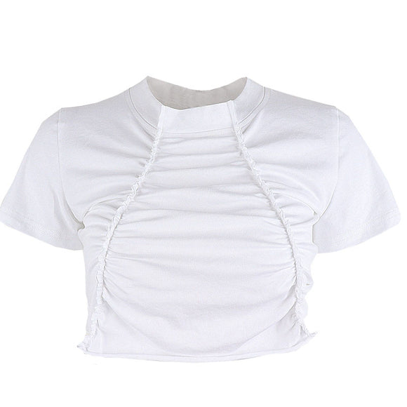 Blusa de Verano con Diseño de Pliegues y Costuras Europeas