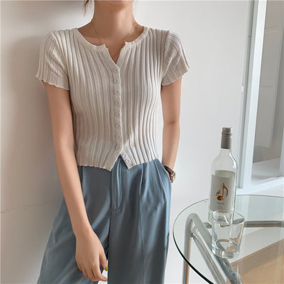 Cardigan Corto Tejido de Cintura Alta - Blusa Slim Fit Manga Corta - Image 21