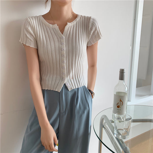 Cardigan Corto Tejido de Cintura Alta - Blusa Slim Fit Manga Corta - Image 21
