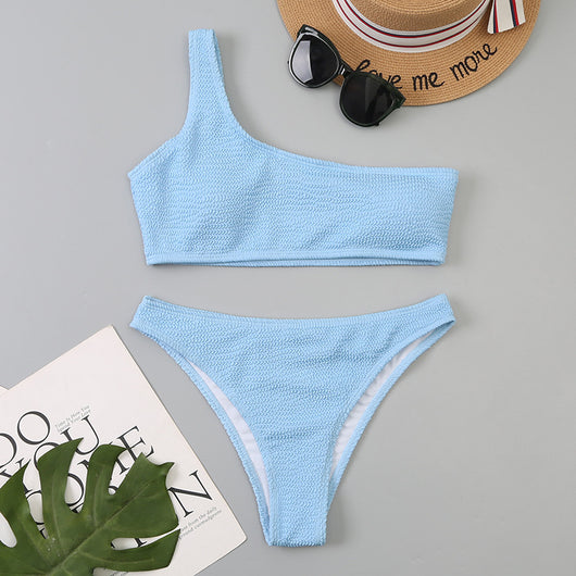 Bikini Asimétrico de Un Hombro con Diseño Ondulado - Image 6