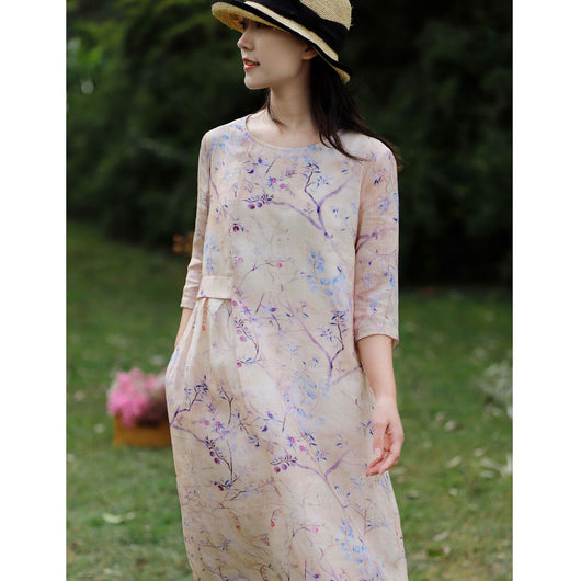 Vestido de Lino y Algodón Floral para Mujer - Colección Viajera Literaria - Image 2