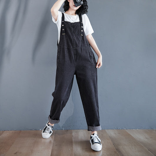 Pantalón Overol Denim Suelto con Bolsillos Grandes - Estilo Casual