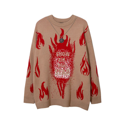 Suéter Suelto Hip Hop Street Flame con Jacquard - Image 3