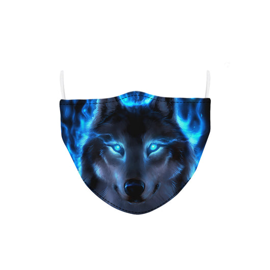 Adult and children's ear-hanging face mask with a vibrant cosmic lion head design in blue, purple, and pink. - Image 9