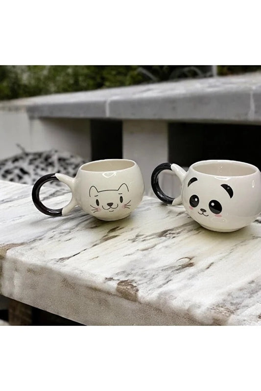 Set de 2 Tazas de Cerámica Artesanal con Diseño Adorable Panda y Gato - Image 2