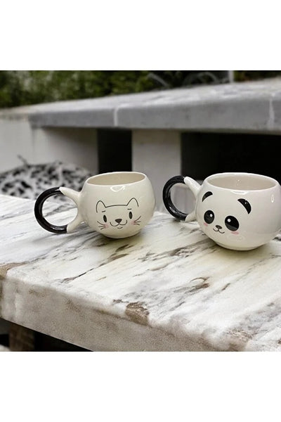 Set de 2 Tazas de Cerámica Artesanal con Diseño Adorable Panda y Gato - Image 2