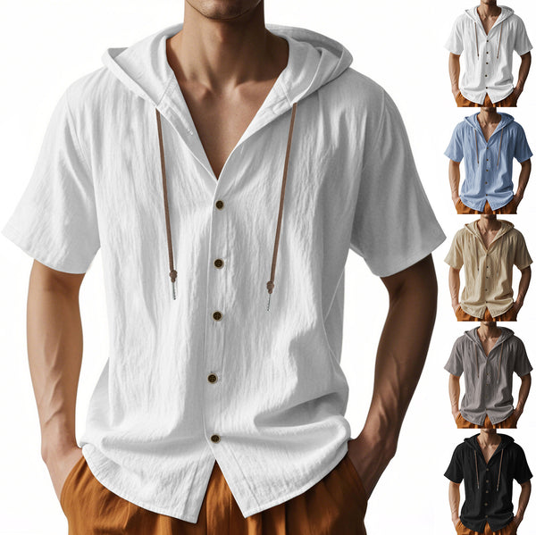 Camisa Suelta con Capucha y Manga Corta para Hombre
