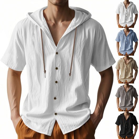 Camisa Suelta con Capucha y Manga Corta para Hombre