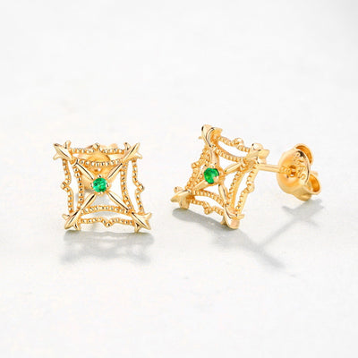 Aretes de Esmeralda Natural Corte Diamante Hueco con Perlas - Image 3