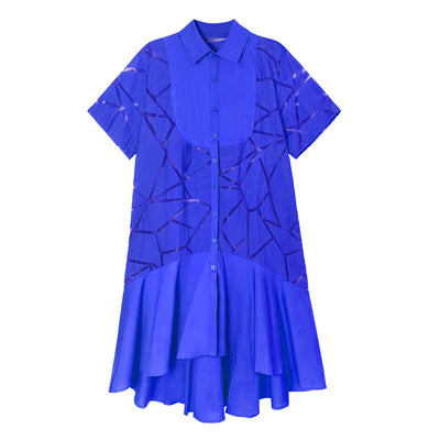 Vestido Camisero Retro Francés con Patrón Geométrico Transparente - Image 6