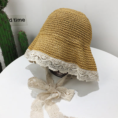 Sombrero de Paja con Moño de Encaje Coreano Plegable - Image 20