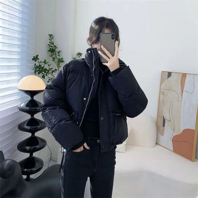Chaqueta Acolchada Corta con Cuello Alto para Mujer