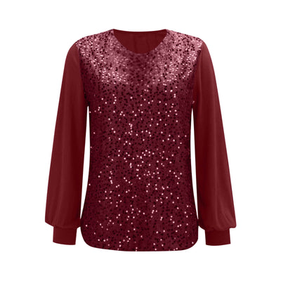 Blusa Suéter Holgada con Lentejuelas y Cuello Redondo - Manga Larga Casual - Image 21