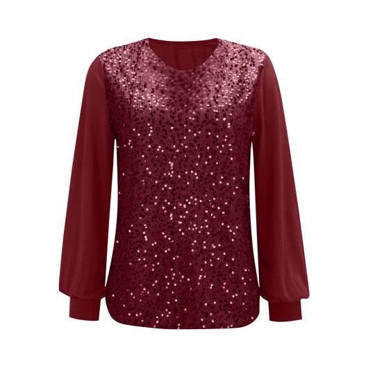 Blusa Suéter Holgada con Lentejuelas y Cuello Redondo - Manga Larga Casual - Image 21