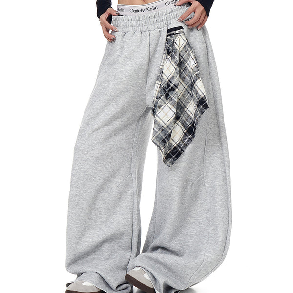 Pantalón Ancho Suelto con Pañuelo Cuadriculado Retro Desmontable
