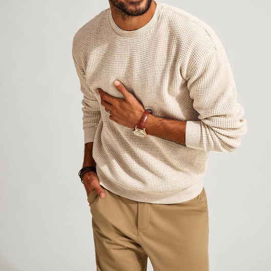 Suéter Cuello Redondo Textura Waffle para Hombre - Pullover Tejido Casual - Image 21