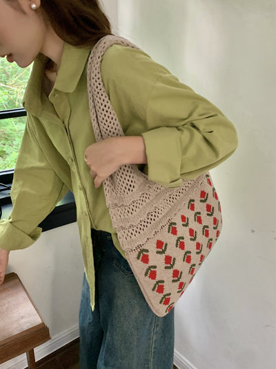 Bolso Tejido Retro con Malla Calada para Mujer - Image 11