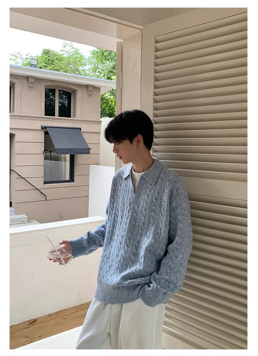 Suéter Tipo Pullover para Hombre con Textura Espiga y Solapa Retro - Image 15