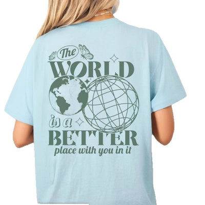Playera Holgada de Algodón con Estampa Cielo Estrellado y Tierra 2D - Image 4